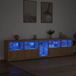Berkfield Home Sideboard with LED Lights Sonoma Oak 283x37x67 cm in Brown - Size: 283 x 37 x 67 cm - thumbnail 3