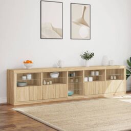 Berkfield Home Sideboard with LED Lights Sonoma Oak 283x37x67 cm in Brown - Size: 283 x 37 x 67 cm - thumbnail 4