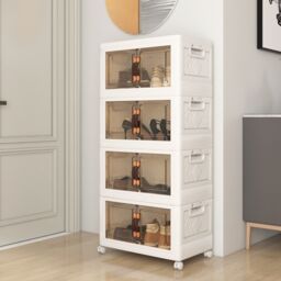 Costway 4 Pack Stackable Storage Cabinet Folding Home Organizer Lockable Wheels 44 Gal in White - thumbnail 3