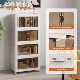 Costway 4 Pack Stackable Storage Cabinet Folding Home Organizer Lockable Wheels 44 Gal in White - thumbnail 6