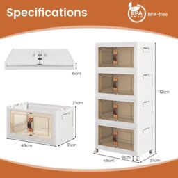 Costway 4 Pack Stackable Storage Cabinet Folding Home Organizer Lockable Wheels 44 Gal in White - thumbnail 2