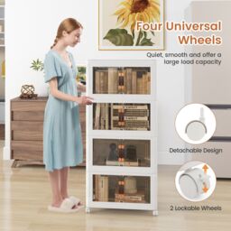 Costway 4 Pack Stackable Storage Cabinet Folding Home Organizer Lockable Wheels 44 Gal in White - thumbnail 4