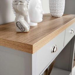 Home Source Console Table 2 Drawer Telephone Table 36mm Oak Top Hallway Storage in Grey - thumbnail 3
