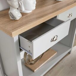 Home Source Console Table 2 Drawer Telephone Table 36mm Oak Top Hallway Storage in Grey - thumbnail 2