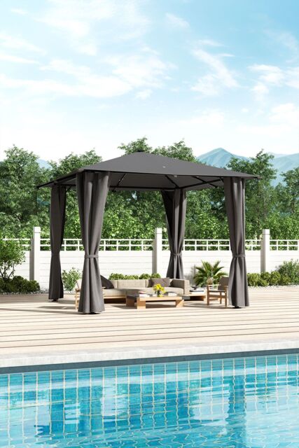 H&O Direct Metal Outdoor Garden Gazebo with Lights & Slights in Dark Grey - image 1