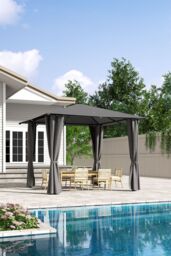 H&O Direct Metal Outdoor Garden Gazebo with Lights & Slights in Dark Grey - thumbnail 2