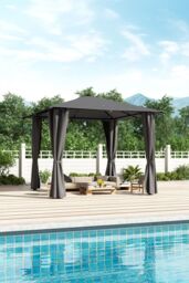 H&O Direct Metal Outdoor Garden Gazebo with Lights & Slights in Dark Grey - thumbnail 1