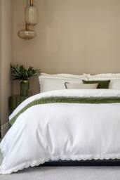 CHRISTY Scallop Edge Cotton Sateen Duvet Sets in Green - Size: Super King - thumbnail 1