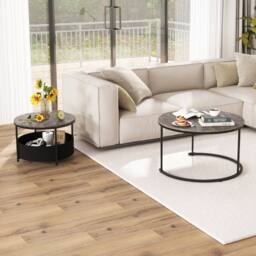 Costway 2PCS Round Coffee Tables Modern 80 & 60 CM Cocktail Tables Side Tables in Grey - thumbnail 7