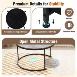 Costway 2PCS Round Coffee Tables Modern 80 & 60 CM Cocktail Tables Side Tables in Grey - thumbnail 6