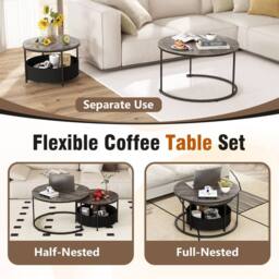 Costway 2PCS Round Coffee Tables Modern 80 & 60 CM Cocktail Tables Side Tables in Grey - thumbnail 8