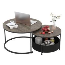 Costway 2PCS Round Coffee Tables Modern 80 & 60 CM Cocktail Tables Side Tables in Grey - thumbnail 3