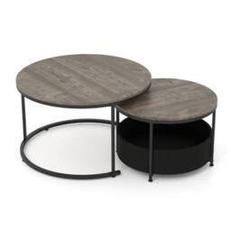 Costway 2PCS Round Coffee Tables Modern 80 & 60 CM Cocktail Tables Side Tables in Grey - thumbnail 4