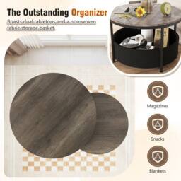 Costway 2PCS Round Coffee Tables Modern 80 & 60 CM Cocktail Tables Side Tables in Grey - thumbnail 9