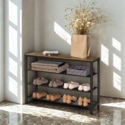 Pirlo Plush 4 Tier Shoe Rack Hallway Storage Organiser in Brown - thumbnail 1