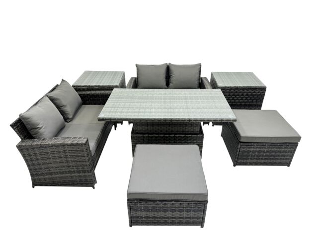Fimous Outdoor Love Sofa Set 6 Seat Rattan Garden Furniture Set & Big Stool in Dark Grey