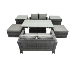Fimous Outdoor Love Sofa Set 6 Seat Rattan Garden Furniture Set & Big Stool in Dark Grey - thumbnail 2