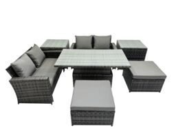 Fimous Outdoor Love Sofa Set 6 Seat Rattan Garden Furniture Set & Big Stool in Dark Grey - thumbnail 1