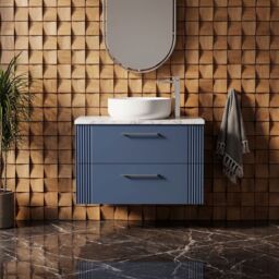 Balterley 2 Drawer Wall Hung Vanity Unit Marble Laminate Worktop, Blue 800mm - thumbnail 8