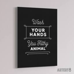 "Artery8 Funny Bathroom Decor Wash Hands Black Canvas Wall Art Print - Size: W18"" x H24""" - thumbnail 2