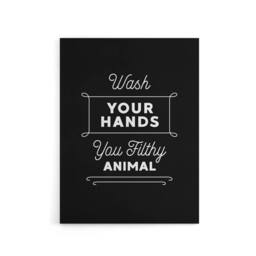 "Artery8 Funny Bathroom Decor Wash Hands Black Canvas Wall Art Print - Size: W18"" x H24""" - thumbnail 1