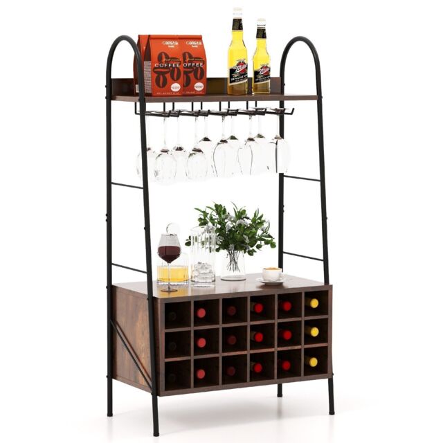 Costway Industrial Detachable Wine Bar Storage Sideboard Freestanding Wine Bar Cabinet in Brown - image 1