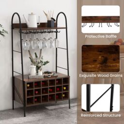 Costway Industrial Detachable Wine Bar Storage Sideboard Freestanding Wine Bar Cabinet in Brown - thumbnail 6