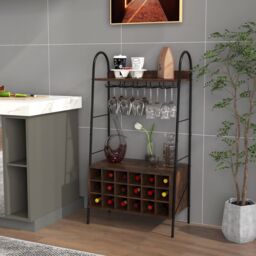 Costway Industrial Detachable Wine Bar Storage Sideboard Freestanding Wine Bar Cabinet in Brown - thumbnail 3