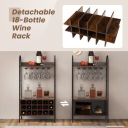 Costway Industrial Detachable Wine Bar Storage Sideboard Freestanding Wine Bar Cabinet in Brown - thumbnail 4