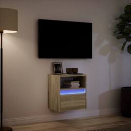 Berkfield Home TV Wall Cabinet with LED Lights Sonoma Oak 41x31x45 cm in Light Tan - Size: 41 x 31 x 45 cm - thumbnail 5