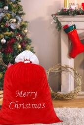 Neel Blue Red Christmas Sack with ' Merry Christmas' Embroidery - 50cm x 70cm - Size: 50 cm x 70 cm - thumbnail 2