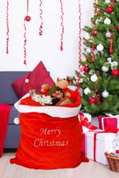 Neel Blue Red Christmas Sack with ' Merry Christmas' Embroidery - 50cm x 70cm - Size: 50 cm x 70 cm - thumbnail 5