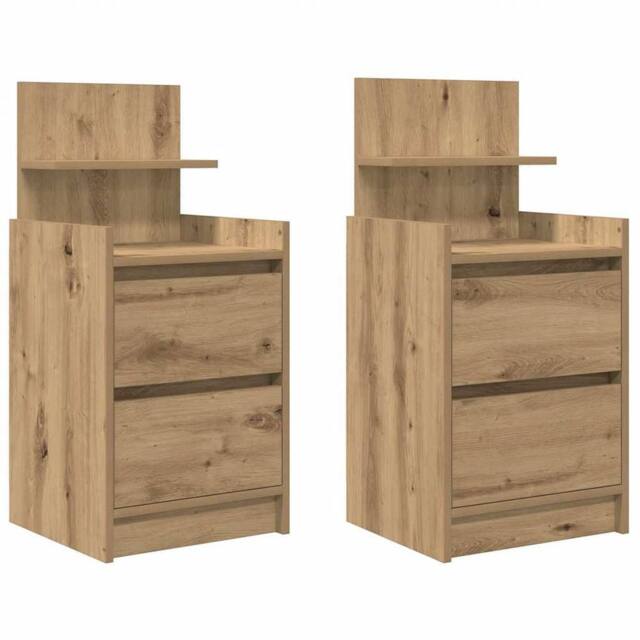 Berkfield Home Bedside Cabinets with 2 Drawers 2 pcs Artisan Oak 38x34x80 cm in Light Brown - Size: 38 x 34 x 80 cm - image 1
