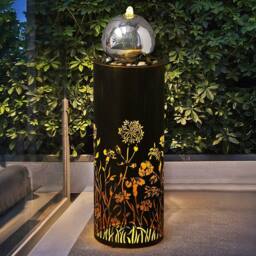 Primrose Wildflower Cut Out Design Garden Water Feature with LED Lights 86cm in Black - thumbnail 1