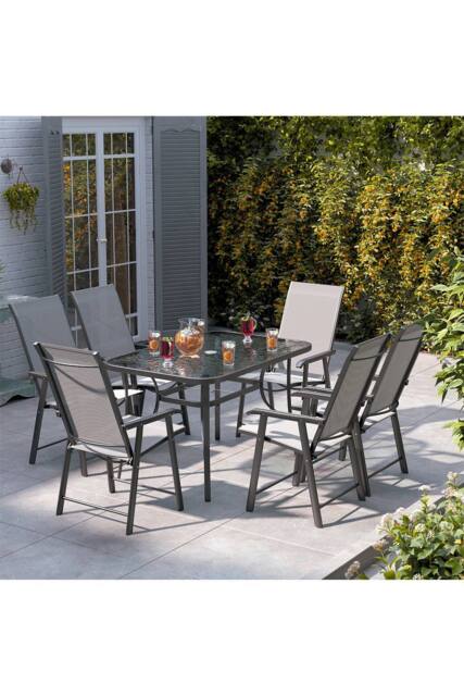 Living and Home 6 Seater Outdoor Garden Dining Table and Chairs Set in Black - image 1