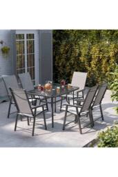 Living and Home 6 Seater Outdoor Garden Dining Table and Chairs Set in Black - thumbnail 1