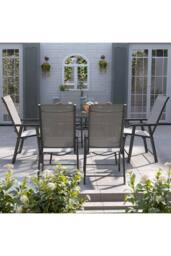 Living and Home 6 Seater Outdoor Garden Dining Table and Chairs Set in Black - thumbnail 3