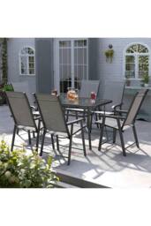 Living and Home 6 Seater Outdoor Garden Dining Table and Chairs Set in Black - thumbnail 2