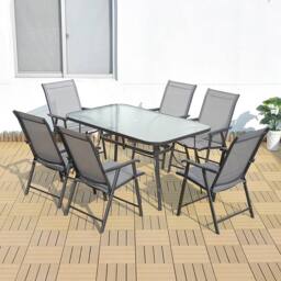 Living and Home 6 Seater Outdoor Garden Dining Table and Chairs Set in Black - thumbnail 4