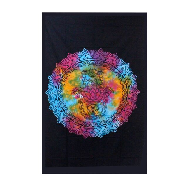 KDMD Single Cotton Bedspread + Wall Hanging - Black Hamsa - image 1
