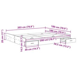 Berkfield Home Storage Bed Frame with Drawer with Headboard with Storage Concrete grey 180 x 200 cm - thumbnail 9
