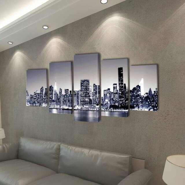 Berkfield Home Canvas Wall Print Set Monochrome New York Skyline 100 x 50 cm