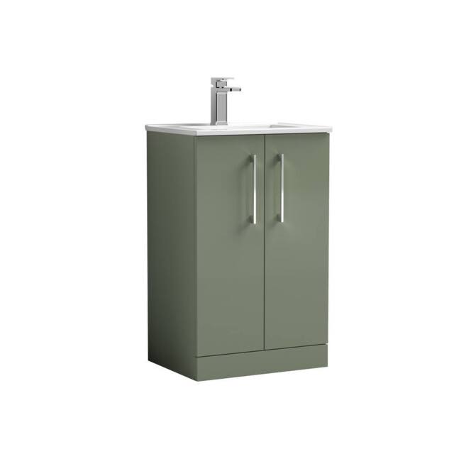 Balterley Bathroom 2 Soft Close Door, Floor Vanity Unit Basin, Green, 500mm in Green