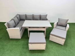 Fimous 9 Seater Rattan Garden Furniture Set with Dining Table Chair Footstool in Light Grey - thumbnail 2