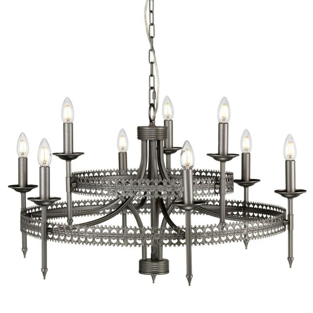 Loops 9 Bulb Chandelier Hanging Pendant LIght Iron Gate LED E14 60W Bulb