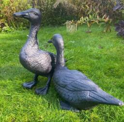 Inspirational Gifting Pair of Ducks Garden Sculpture Cast Aluminium Ornament in Bronze - thumbnail 4
