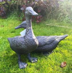 Inspirational Gifting Pair of Ducks Garden Sculpture Cast Aluminium Ornament in Bronze - thumbnail 2