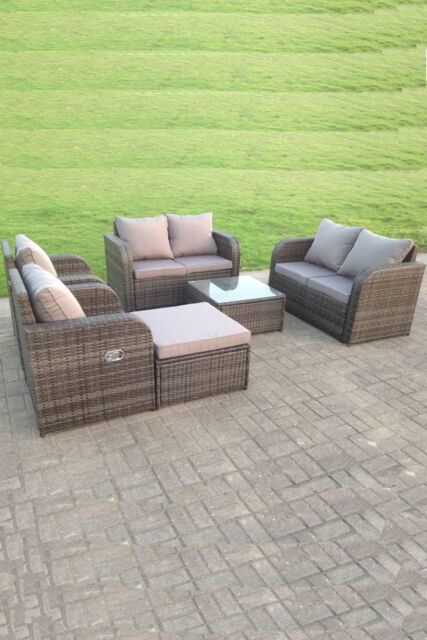 Fimous Rattan Garden Furniture Set Reclining Chair love Sofa Big footstool 7 Seater in Dark Grey - image 1