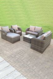 Fimous Rattan Garden Furniture Set Reclining Chair love Sofa Big footstool 7 Seater in Dark Grey - thumbnail 2