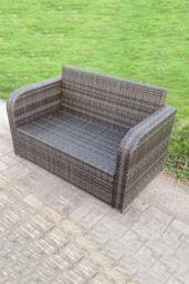 Fimous Rattan Garden Furniture Set Reclining Chair love Sofa Big footstool 7 Seater in Dark Grey - thumbnail 6
